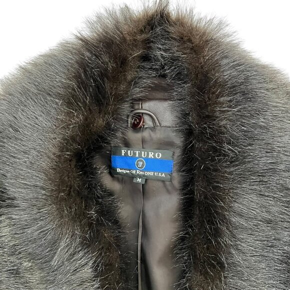 VIntage Mid Length Leather‎ Penny Lane Jacket Brown M Removable Faux Fur Collar - Picture 10 of 16